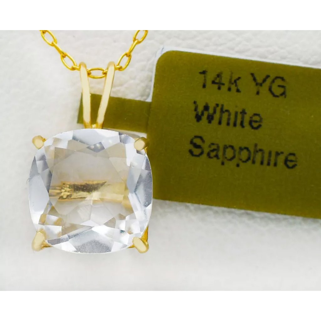 Genuine 3.49 Cts White Sapphire Pendant 14k Gold